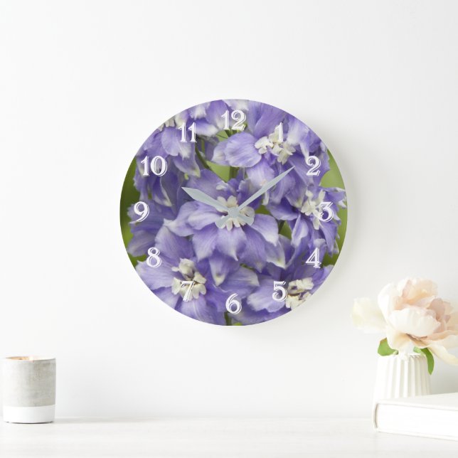 Relógio Grande Adorável Delphinium Floral Roxo (Lar)