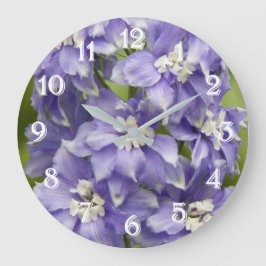 Relógio Grande Adorável Delphinium Floral Roxo