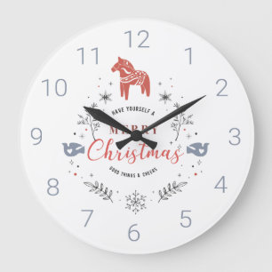 Relógio Grande Adorno de Natal fofo Tipografia & animais
