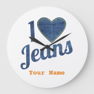 Relógio Grande Adoro Jeans vintage Fashion Design com Seam Hear