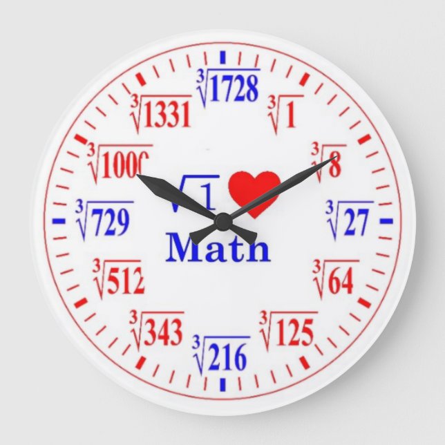 Relógio Grande Adoro Matemática, Cube Roots Wall Clock (Frente)