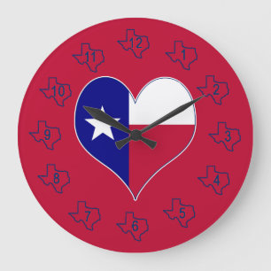 Relógio Grande Adoro Texas Flag Heart