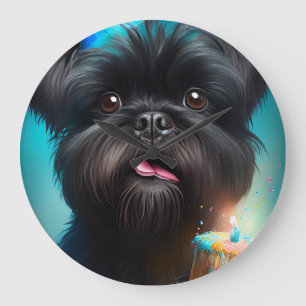 Relógio Grande Affenpinscher celebrando Balões de aniversário bol
