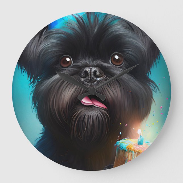 Relógio Grande Affenpinscher comemorando o bolo de Balões de Aniv (Frente)