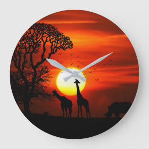 Relógio Grande African Safari Sunset Animal Silhouettes