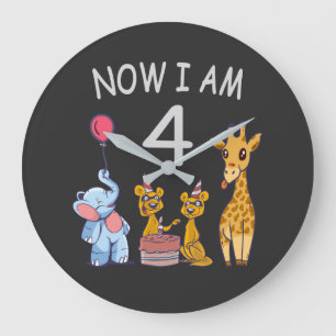 Relógio Grande Agora tenho 4 anos, 4 anos, aniversário no zoológi