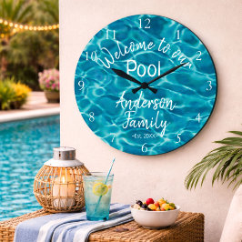 Relógio Grande Água de Piscina Azul Personalizada Bem-vindo à nos