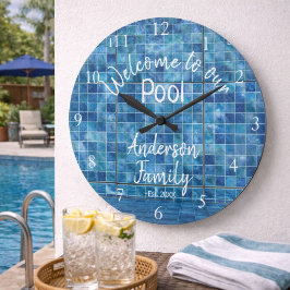 Relógio Grande Água Personalizada de Piscina Azul Bem-vindo à nos