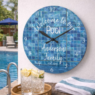 Relógio Grande Água Personalizada de Piscina Azul Bem-vindo à nos