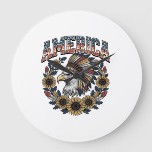 Relógio Grande Águia Patriótica América Girassol Vintage