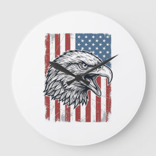 Relógio Grande Águia Patriótica Bandeira Americana Gravura Vintag