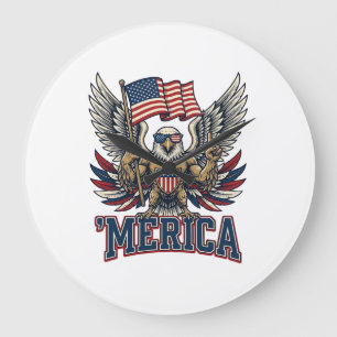 Relógio Grande Águia Patriótica Merica Camisa Vintage Vetor Desig