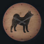 Relógio Grande Akita Silhouette Rustic<br><div class="desc">Relógio de Muro de Akita Lover. A design de madeira é impressa,  não madeira real.</div>