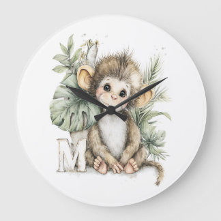 Relógio Grande Alfabeto de animalzinho bebê em aquarela fofa maca