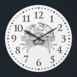 Relógio Grande Algodão Costeiro da Beach House<br><div class="desc">Relógio da casa de praia com caranguejo com nome fictício de restaurante de frutos do mar: cozinha de palha de caranguejo. Estilo de chalé costeira.</div>