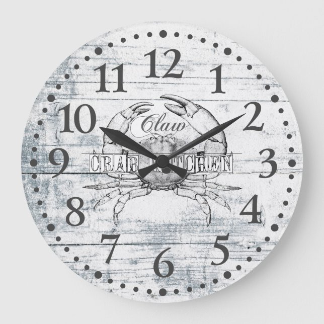Relógio Grande Algodão Costeiro De Caranguejo De Madeira Na Casa  (Frente)