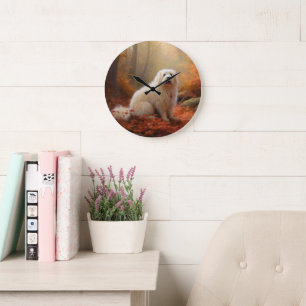 Relógio Grande Algodão de Tulear no outono Folhas caem inspiração