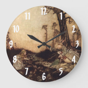Relógio Grande Alice e o Rabbit Arthur Rackham Wall Clock
