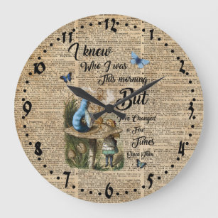 Relógio Grande Alice no País das Maravilhas Cita Dictionary Art