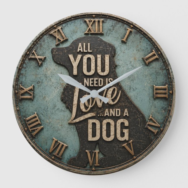 Relógio Grande All You Need Is Love and a Dog Rustic (Frente)