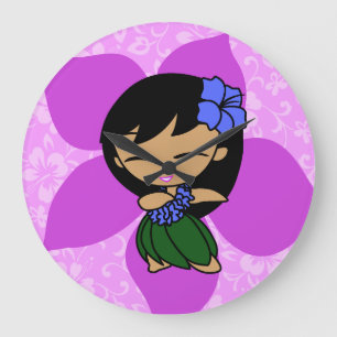 Relógio Grande Aloha Honys Hibiscus Vintage Hula Girl