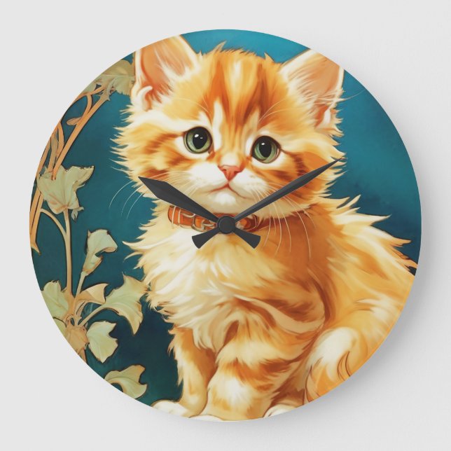 Relógio Grande Alphonse Mucha Art Nouveau Cat (Frente)