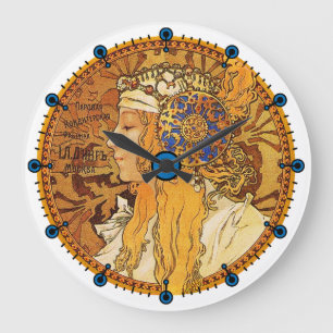 Relógio Grande Alphonse Mucha Art Nouveau Clock