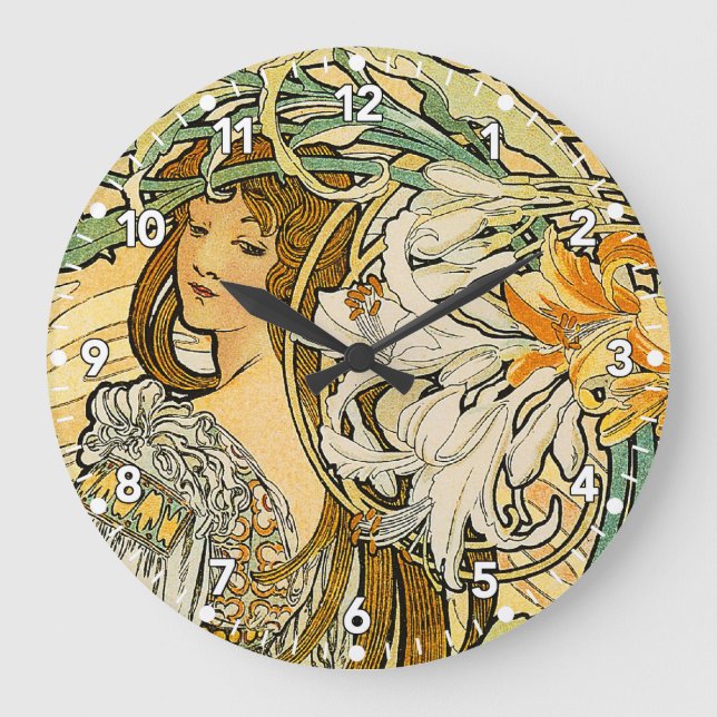 Relógio Grande Alphonse Mucha Art Nouveau Clock (Frente)