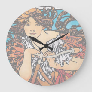 Relógio Grande Alphonse Mucha - Cycles Perfecta Arte Novo Retrô