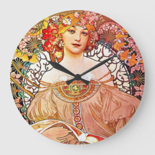 Relógio Grande Alphonse Mucha DaydredreFloral Vintage Art Nouveau