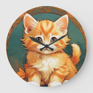 Relógio Grande Alphonse Mucha Style Orange Cat