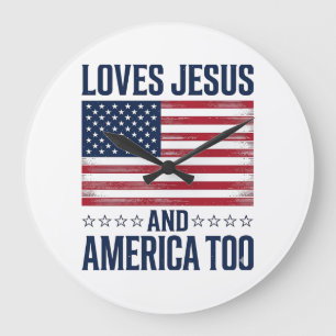 Relógio Grande Ama Jesus E a América Demais Camisa Cristã Patriót