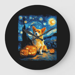 Relógio Grande Amantes de Corgi Pintura de van gogh noite estrela