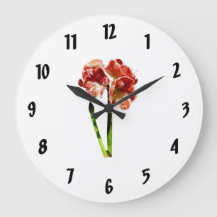 Relógio Grande Amaryllis vermelho e branco com botão