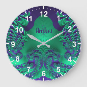 Relógio Grande AMBER ~ WOW! Padrão Fratural Verde e Roxo ~