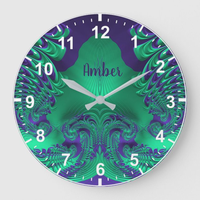 Relógio Grande AMBER ~ WOW! Padrão Fratural Verde e Roxo ~ (Frente)