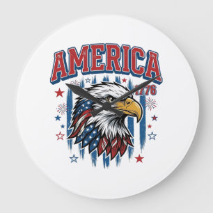 Relógio Grande América 1776 Camisa Patriótica Águia Vintage Desig