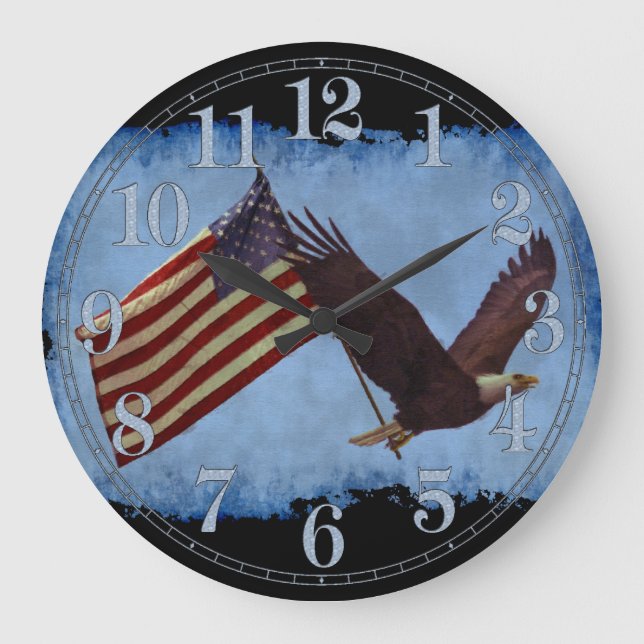 Relógio Grande American Bald Eagle e US Flag Patriotic Art Clock (Frente)