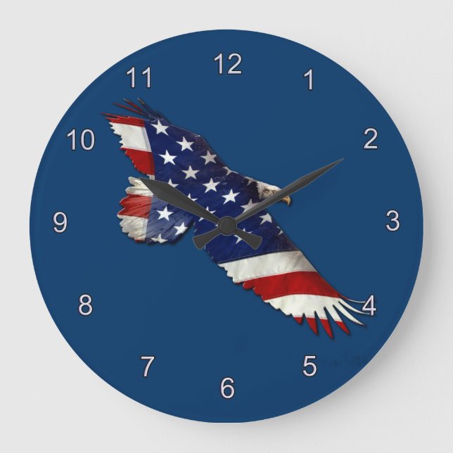 Relógio Grande American Bald Eagle e US Flag Patriotic Art Clock (Frente)
