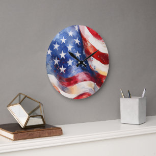 Relógio Grande American Flag Watercolor