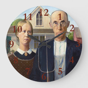 Relógio Grande American Gothic Classic Painting Grant Wood