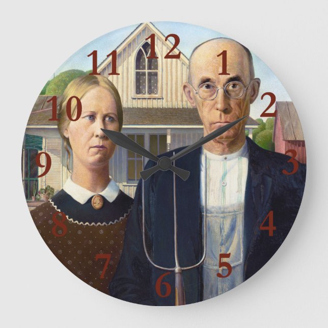 Relógio Grande American Gothic Classic Painting Grant Wood (Frente)