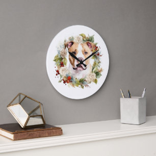 Relógio Grande American Staffordshire Christmas Wreath Festivo