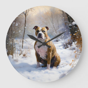 Relógio Grande American Staffordshire Deixe Nevar Natal