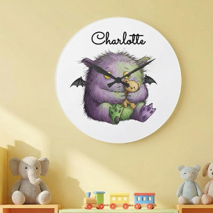 Relógio Grande Amigo Monstro Fofo Roxo Verde Fofinho