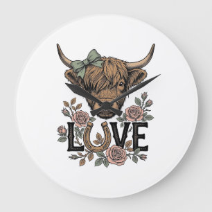 Relógio Grande Amor de Vaca das Terras Altas Floral Vintage Ferra