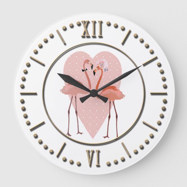 Relógio Grande Amor na moda de Flamingo rosa (Frente)
