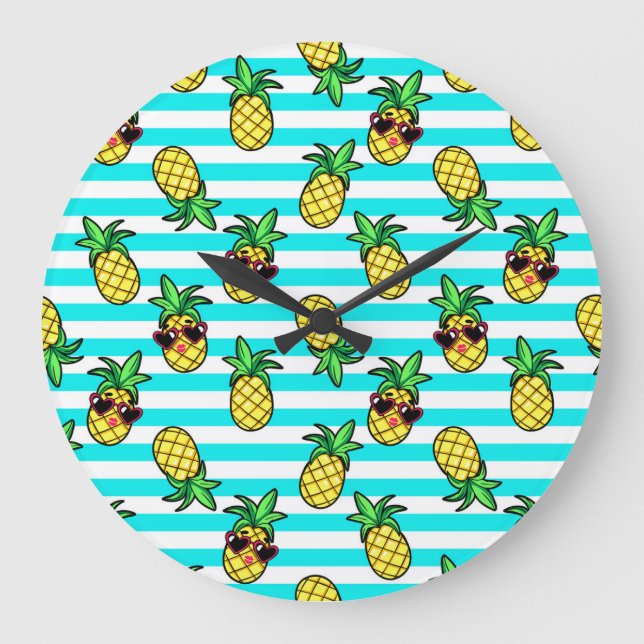 Relógio Grande Ananases Tropicais: Padrão de óculos Solares Retro (Frente)