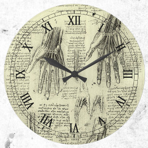 Relógio Grande Anatomia da Mão Humana por Leonardo da Vinci