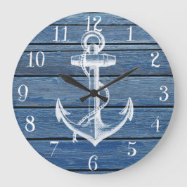 Relógio Grande Anchor Branco E Madeira Azul Vintage